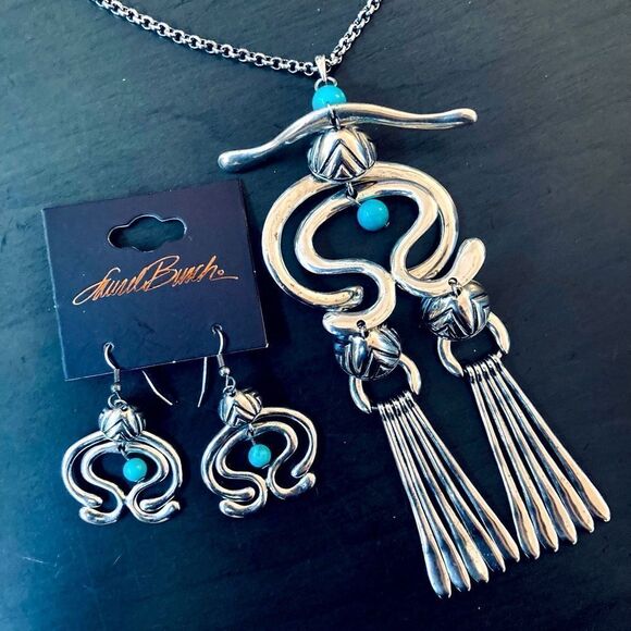Laurel Burch Jewelry - Laurel Burch Turquoise Silver Haight Statement Necklace Earrings Set